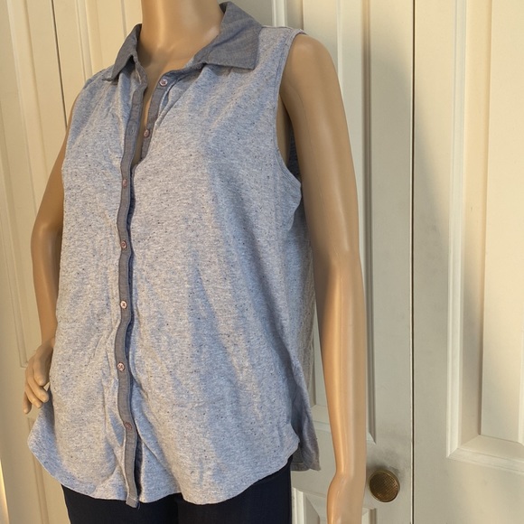 Loft Womens L Button Front Tank With Collar. Microdots. Sleeveless Blouse. - Picture 3 of 11